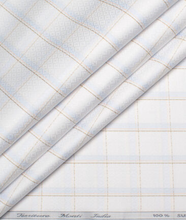 Tessitura Monti 2 Ply 70's Giza Cotton Checks Shirting Fabric (White & Sky Blue)