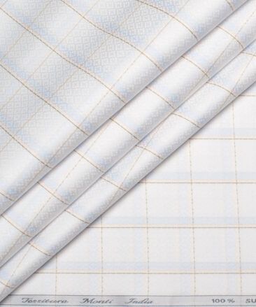 Tessitura Monti 2 Ply 70's Giza Cotton Checks Shirting Fabric (White & Sky Blue)