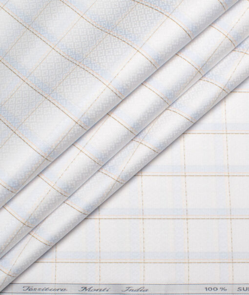 Tessitura Monti 2 Ply 70's Giza Cotton Checks Shirting Fabric (White & Sky Blue)