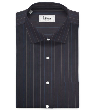 Tessitura Monti 2 Ply 70's Giza Cotton Striped Shirting Fabric (Dark Navy Blue)