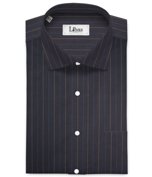 Tessitura Monti 2 Ply 70's Giza Cotton Striped Shirting Fabric (Dark Navy Blue)
