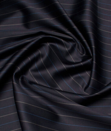 Tessitura Monti 2 Ply 70's Giza Cotton Striped Shirting Fabric (Dark Navy Blue)