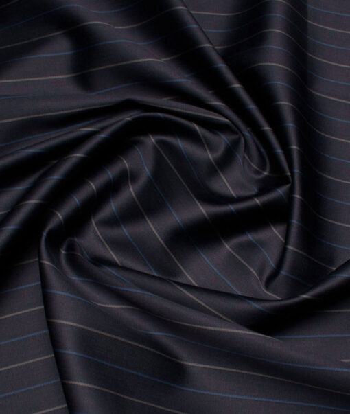 Tessitura Monti 2 Ply 70's Giza Cotton Striped Shirting Fabric (Dark Navy Blue)