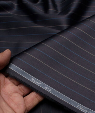 Tessitura Monti 2 Ply 70's Giza Cotton Striped Shirting Fabric (Dark Navy Blue)