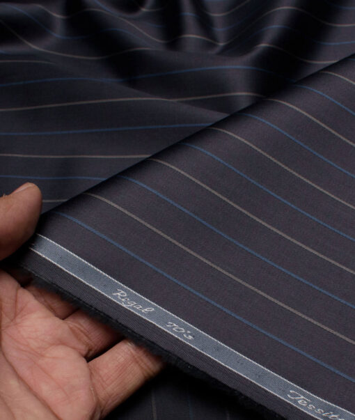 Tessitura Monti 2 Ply 70's Giza Cotton Striped Shirting Fabric (Dark Navy Blue)