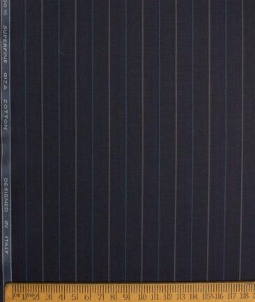 Tessitura Monti 2 Ply 70's Giza Cotton Striped Shirting Fabric (Dark Navy Blue)