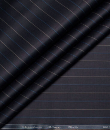 Tessitura Monti 2 Ply 70's Giza Cotton Striped Shirting Fabric (Dark Navy Blue)