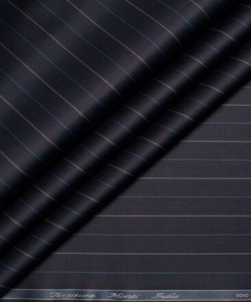 Tessitura Monti 2 Ply 70's Giza Cotton Striped Shirting Fabric (Dark Navy Blue)