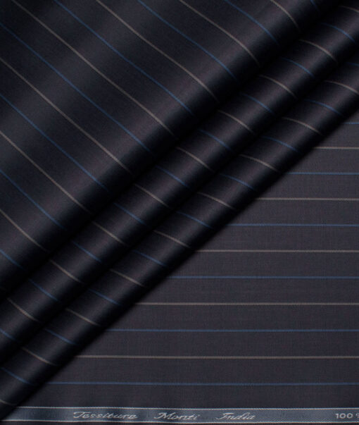 Tessitura Monti 2 Ply 70's Giza Cotton Striped Shirting Fabric (Dark Navy Blue)