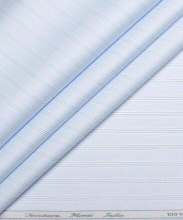 Tessitura Monti 2 Ply 70's Giza Cotton Striped Shirting Fabric (Sky Blue)