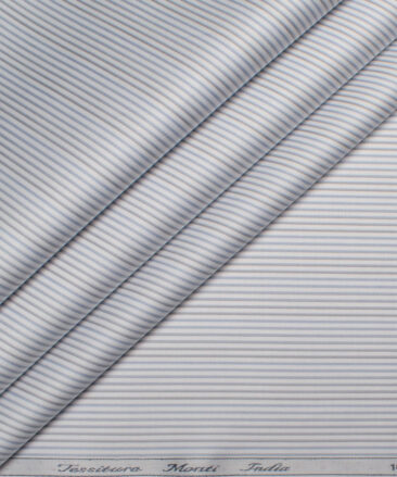 Tessitura Monti 2 Ply 70's Giza Cotton Striped Shirting Fabric (White & Grey)