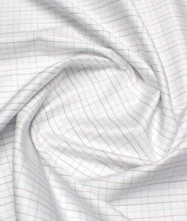 Tessitura Monti 2 Ply 70's Giza Cotton Checks Shirting Fabric (White & Green)