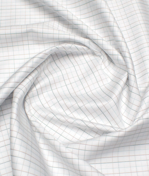 Tessitura Monti 2 Ply 70's Giza Cotton Checks Shirting Fabric (White & Green)