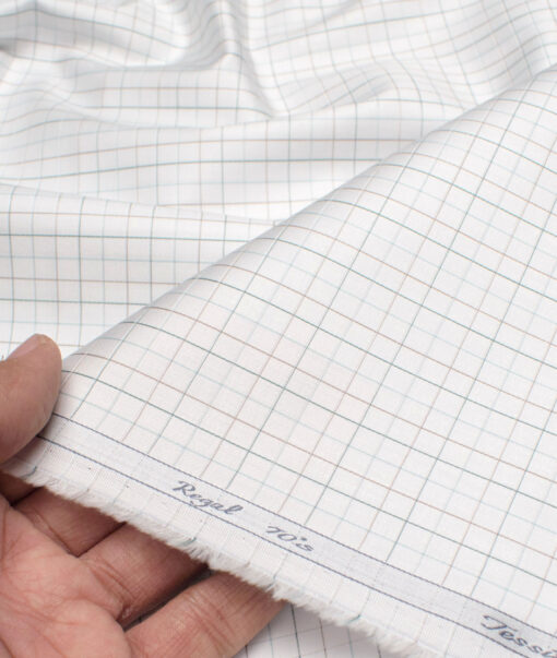 Tessitura Monti 2 Ply 70's Giza Cotton Checks Shirting Fabric (White & Green)