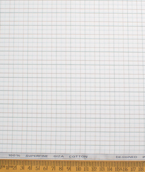 Tessitura Monti 2 Ply 70's Giza Cotton Checks Shirting Fabric (White & Green)