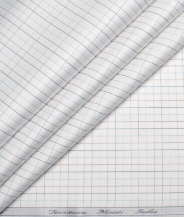 Tessitura Monti 2 Ply 70's Giza Cotton Checks Shirting Fabric (White & Green)