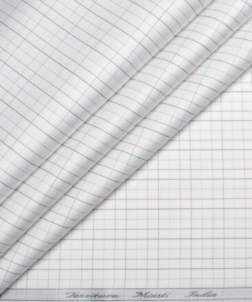 Tessitura Monti 2 Ply 70's Giza Cotton Checks Shirting Fabric (White & Green)
