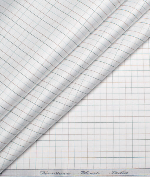 Tessitura Monti 2 Ply 70's Giza Cotton Checks Shirting Fabric (White & Green)