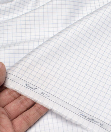 Tessitura Monti 2 Ply 70's Giza Cotton Checks Shirting Fabric (White & Grey)