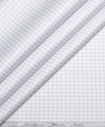 Tessitura Monti 2 Ply 70's Giza Cotton Checks Shirting Fabric (White & Grey)