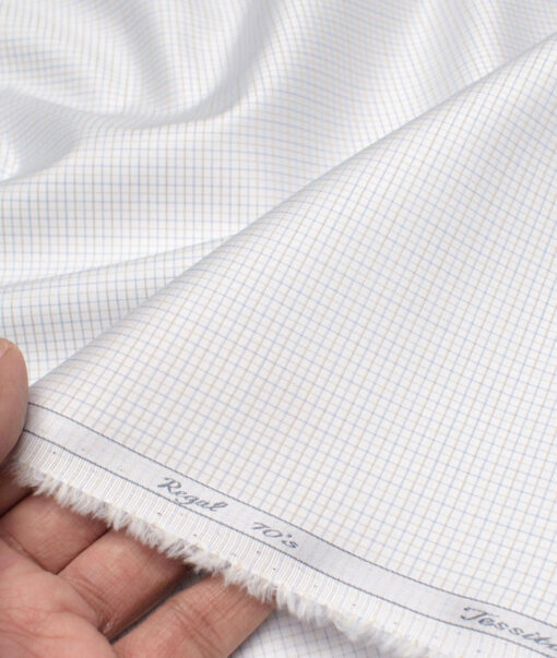 Tessitura Monti 2 Ply 70's Giza Cotton Checks Shirting Fabric (White & Brown)