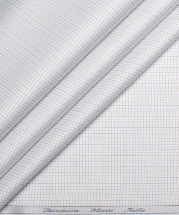 Tessitura Monti 2 Ply 70's Giza Cotton Checks Shirting Fabric (White & Brown)