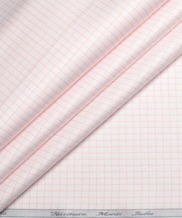 Tessitura Monti 2 Ply 70's Giza Cotton Checks Shirting Fabric (White & Pink)