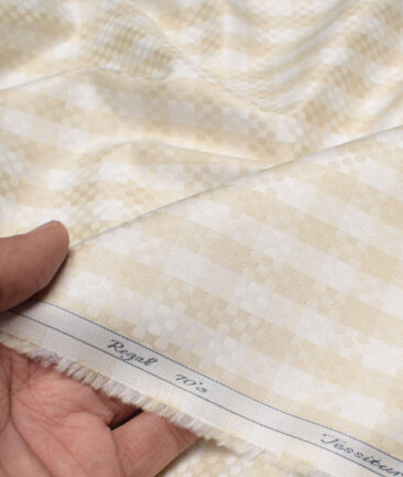 Tessitura Monti 2 Ply 70's Giza Cotton Checks Shirting Fabric (White & Beige)