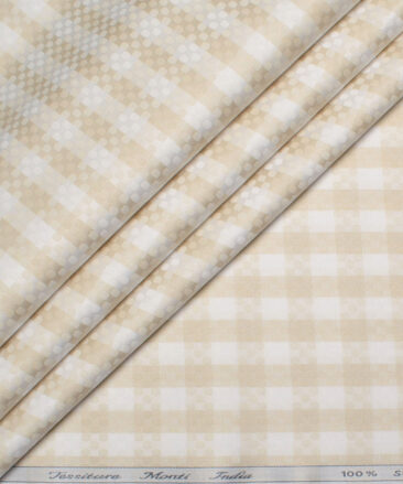 Tessitura Monti 2 Ply 70's Giza Cotton Checks Shirting Fabric (White & Beige)