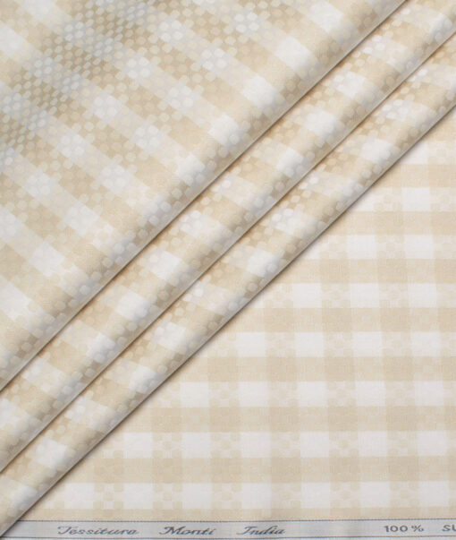 Tessitura Monti 2 Ply 70's Giza Cotton Checks Shirting Fabric (White & Beige)