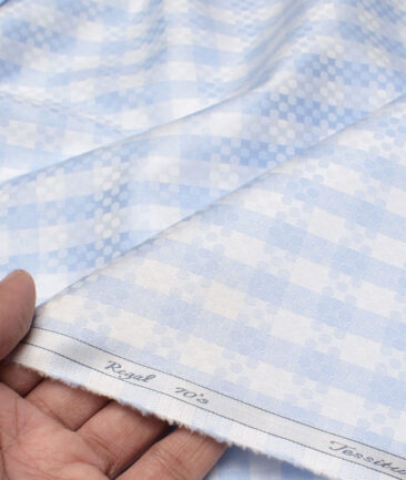 Tessitura Monti 2 Ply 70's Giza Cotton Checks Shirting Fabric (White & Blue)