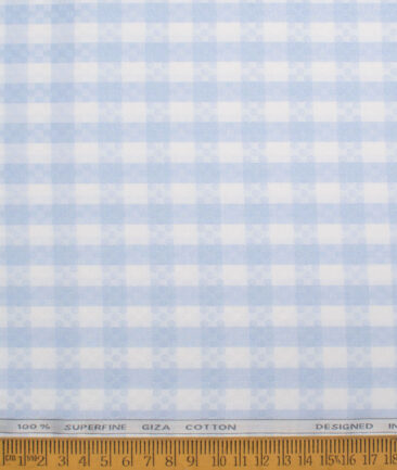 Tessitura Monti 2 Ply 70's Giza Cotton Checks Shirting Fabric (White & Blue)