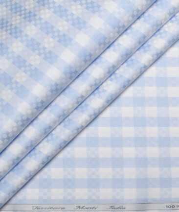 Tessitura Monti 2 Ply 70's Giza Cotton Checks Shirting Fabric (White & Blue)