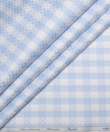 Tessitura Monti 2 Ply 70's Giza Cotton Checks Shirting Fabric (White & Blue)