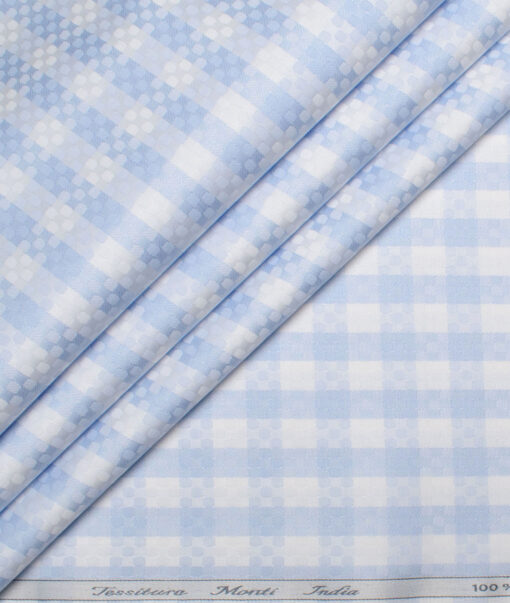 Tessitura Monti 2 Ply 70's Giza Cotton Checks Shirting Fabric (White & Blue)