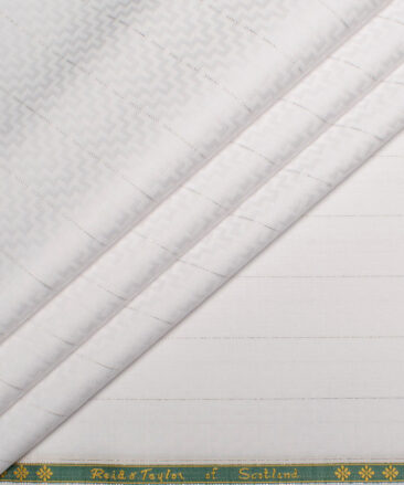 Reid & Taylor  Giza Cotton Striped Shirting Fabric (White)