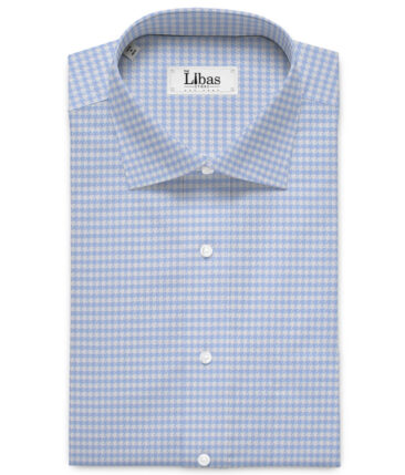 Reid & Taylor  Giza Cotton Houndstooth Shirting Fabric (White & Blue)