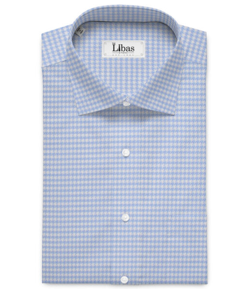 Reid & Taylor  Giza Cotton Houndstooth Shirting Fabric (White & Blue)