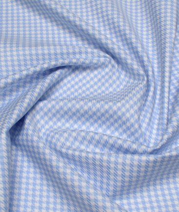 Reid & Taylor  Giza Cotton Houndstooth Shirting Fabric (White & Blue)