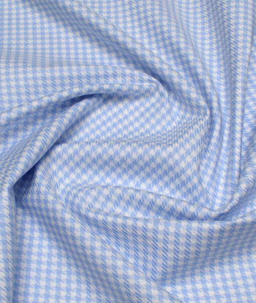 Reid & Taylor  Giza Cotton Houndstooth Shirting Fabric (White & Blue)