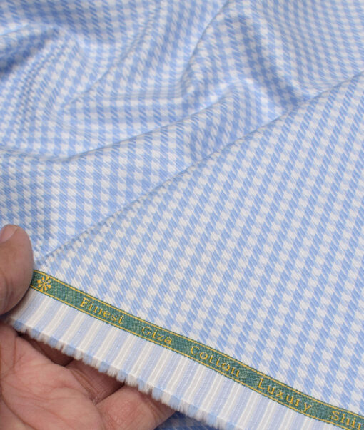 Reid & Taylor  Giza Cotton Houndstooth Shirting Fabric (White & Blue)