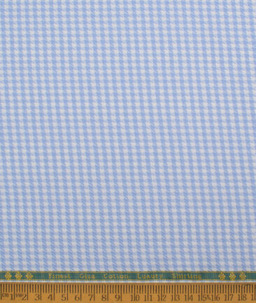 Reid & Taylor  Giza Cotton Houndstooth Shirting Fabric (White & Blue)
