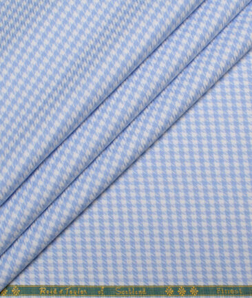 Reid & Taylor  Giza Cotton Houndstooth Shirting Fabric (White & Blue)