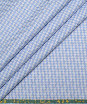 Reid & Taylor  Giza Cotton Houndstooth Shirting Fabric (White & Blue)