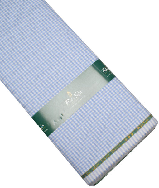 Reid & Taylor  Giza Cotton Houndstooth Shirting Fabric (White & Blue)