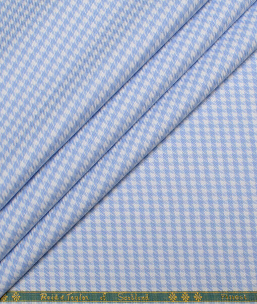 Reid & Taylor  Giza Cotton Houndstooth Shirting Fabric (White & Blue)