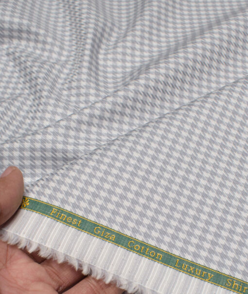 Reid & Taylor  Giza Cotton Houndstooth Shirting Fabric (White & Grey)
