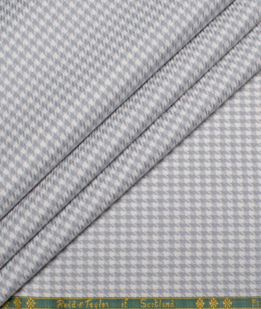 Reid & Taylor  Giza Cotton Houndstooth Shirting Fabric (White & Grey)