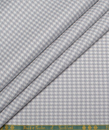 Reid & Taylor  Giza Cotton Houndstooth Shirting Fabric (White & Grey)