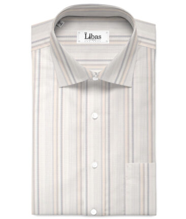 Reid & Taylor  Giza Cotton Striped Shirting Fabric (White & Peach)